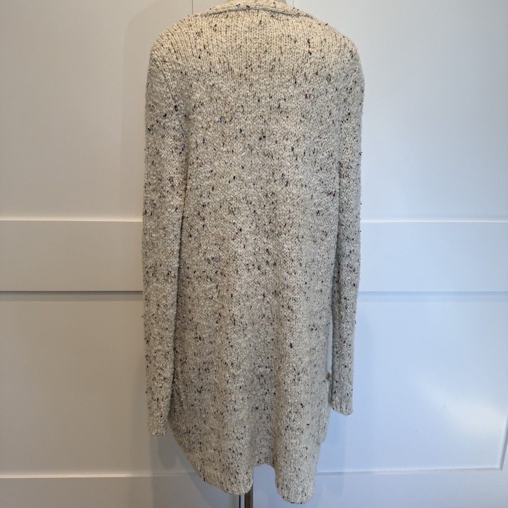 Maison Jules Women's Cream/Brown Marled Knit Open Front Cardigan Medium